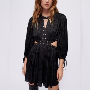 Satin Embroidered & Studded Mini Black Cutout Dress, Size 8 - NEW